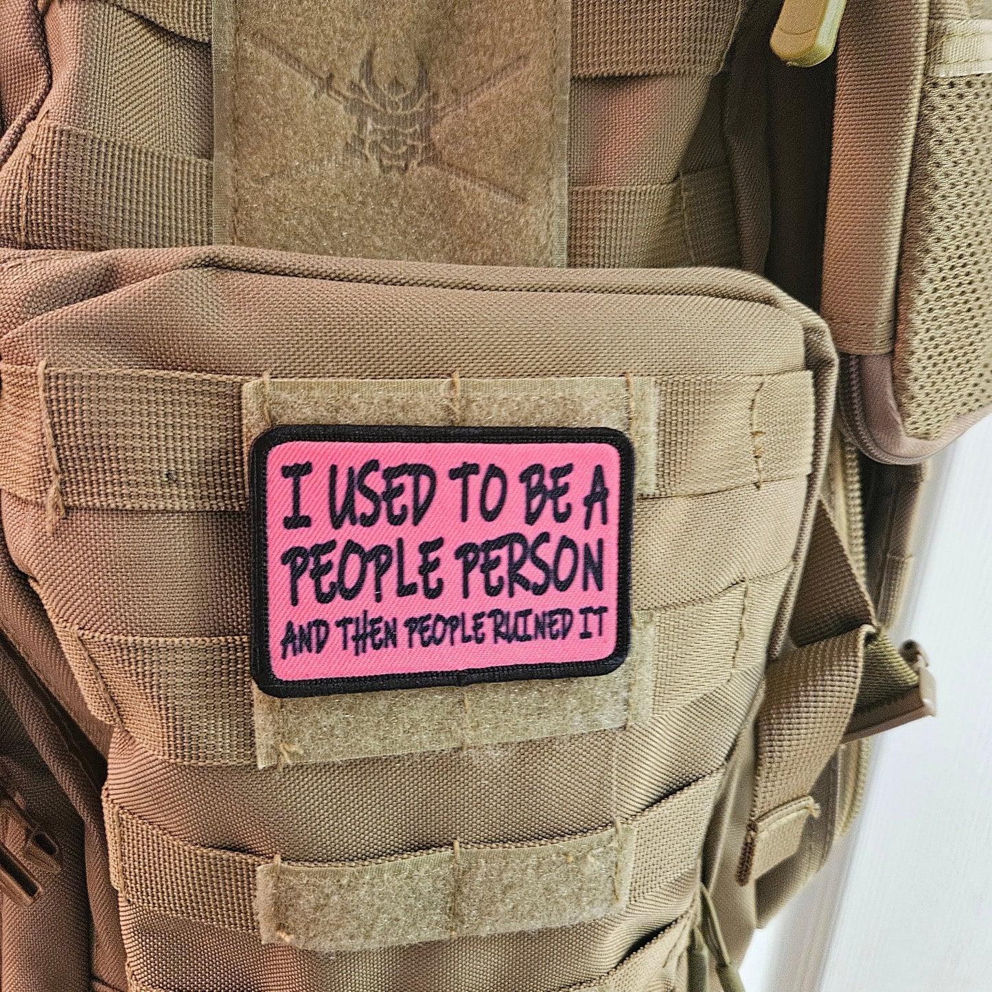 I used to be a people person and then people ruined it meme pink 2"x3" removable morale patch with hook and loop backing