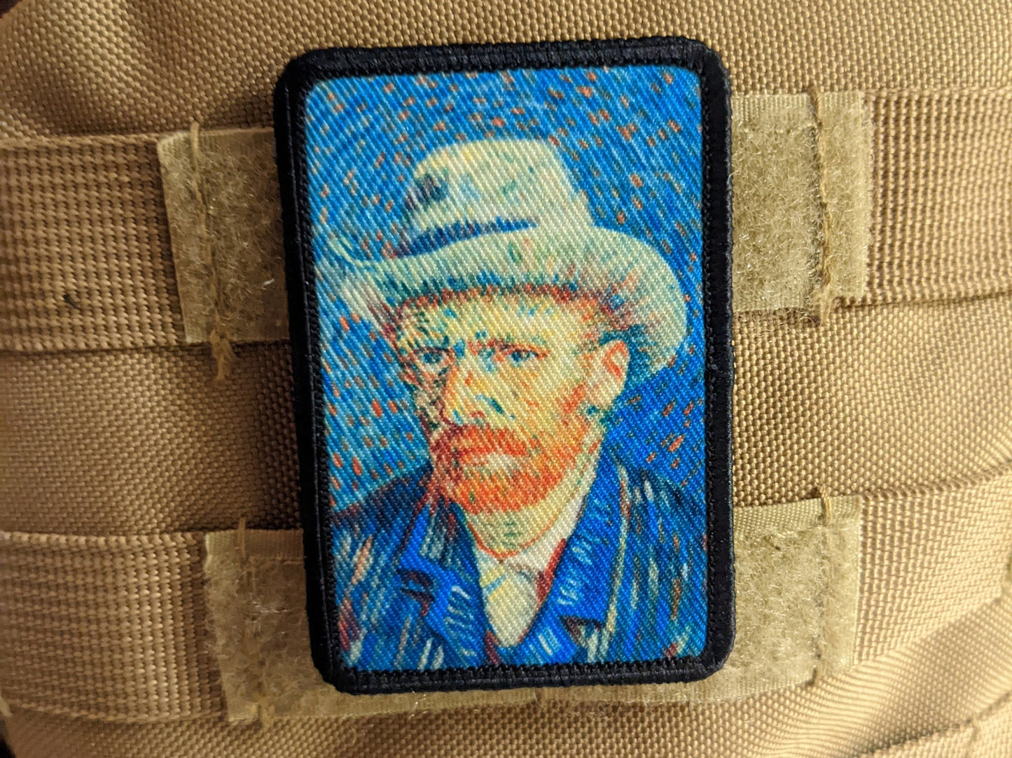 Self portrait gray felt hat Vincent van Gogh  2"x3" morale patch with hook and loop backing