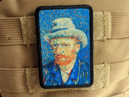 Self portrait gray felt hat Vincent van Gogh  2"x3" morale patch with hook and loop backing