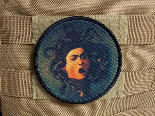 Da Vinci head of Medusa Renaissance art 3" circle morale patch with hook and loop backing