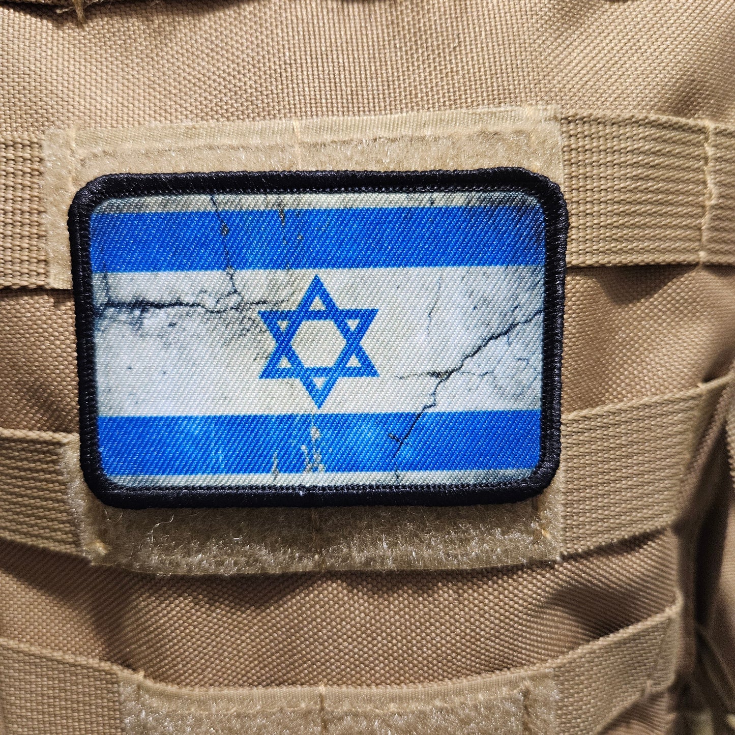 Distressed Israel flag 2"x3" morale patch with hook and loop backing