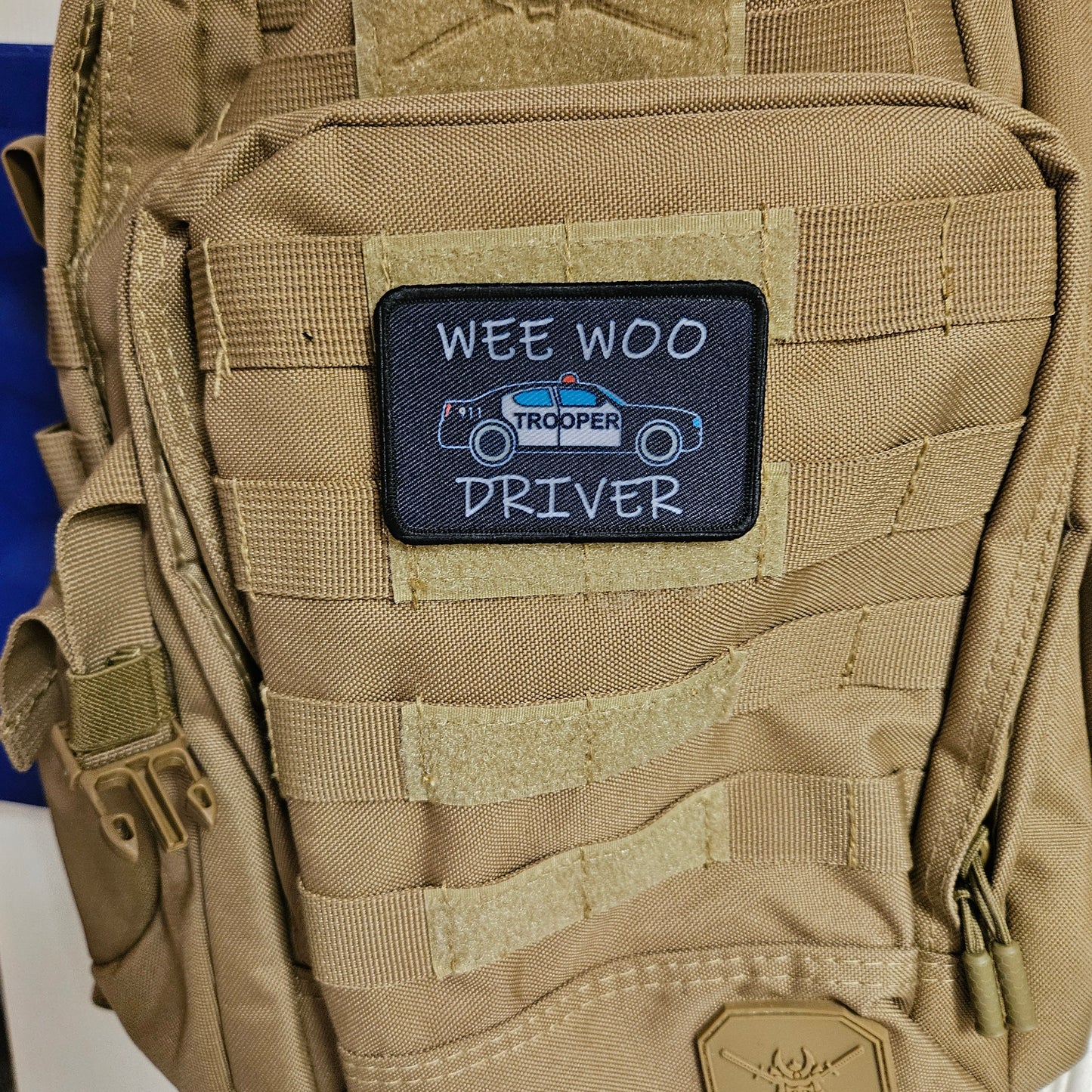State Trooper Wee woo driver funny  2"x3" removable morale patch with hook and loop backing