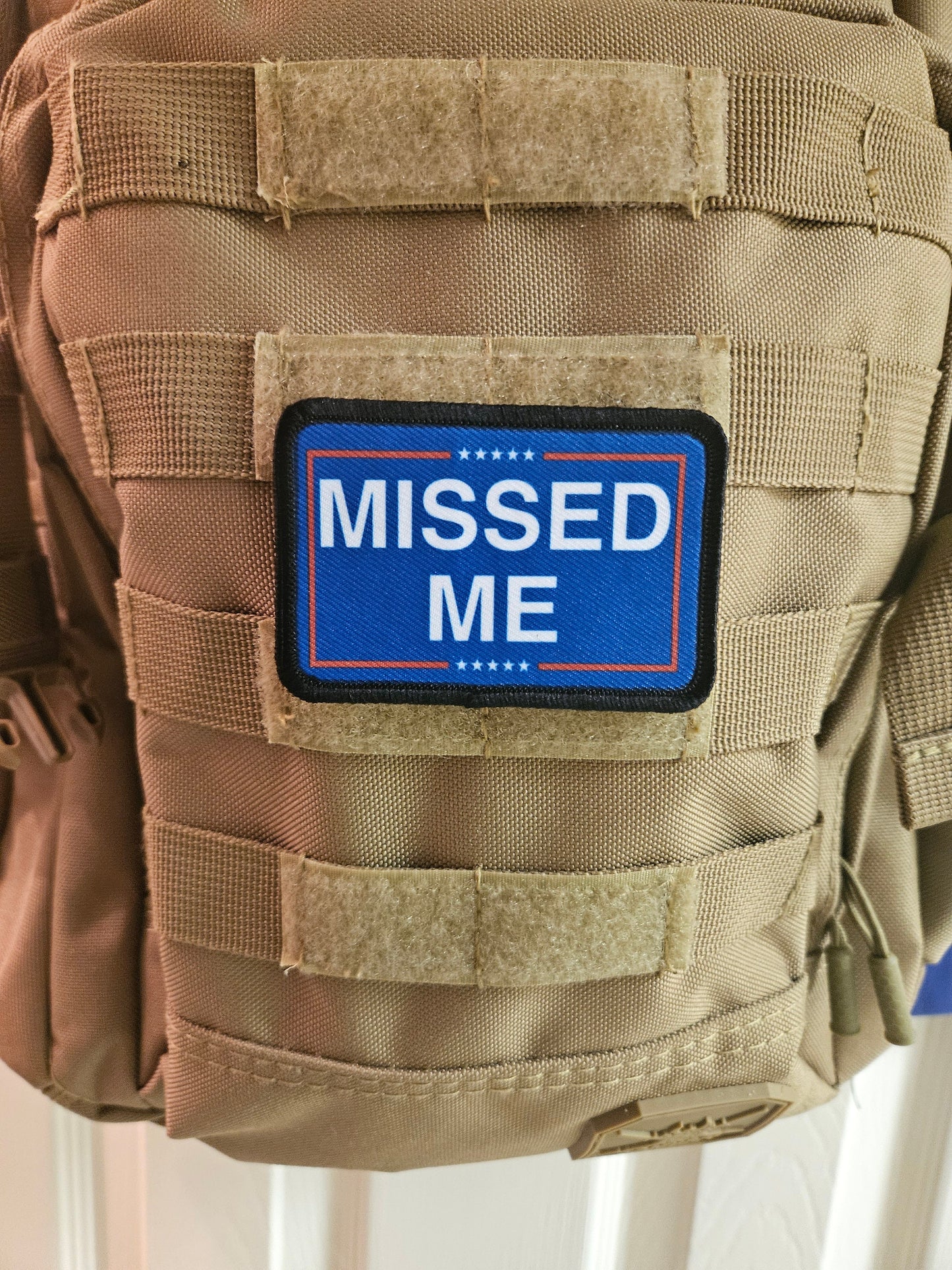 missed me meme  2"x3" morale patch with hook and loop backing military joke meme