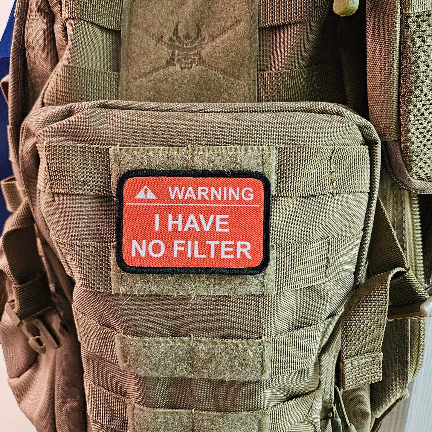 Warning i have no filter 2"x3" removable morale patch with hook and loop backing