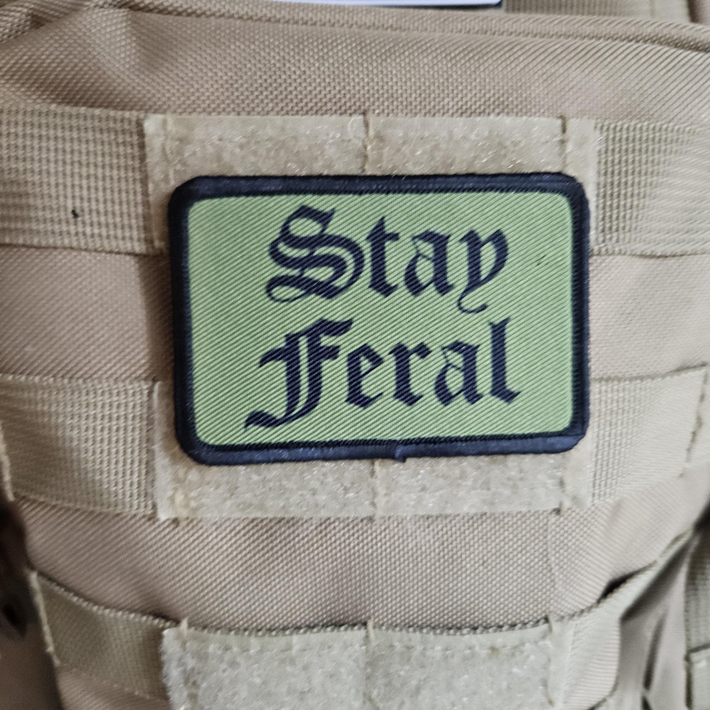 Feral girls and boys meme OD green 2"x3" morale patch with hook and loop backing