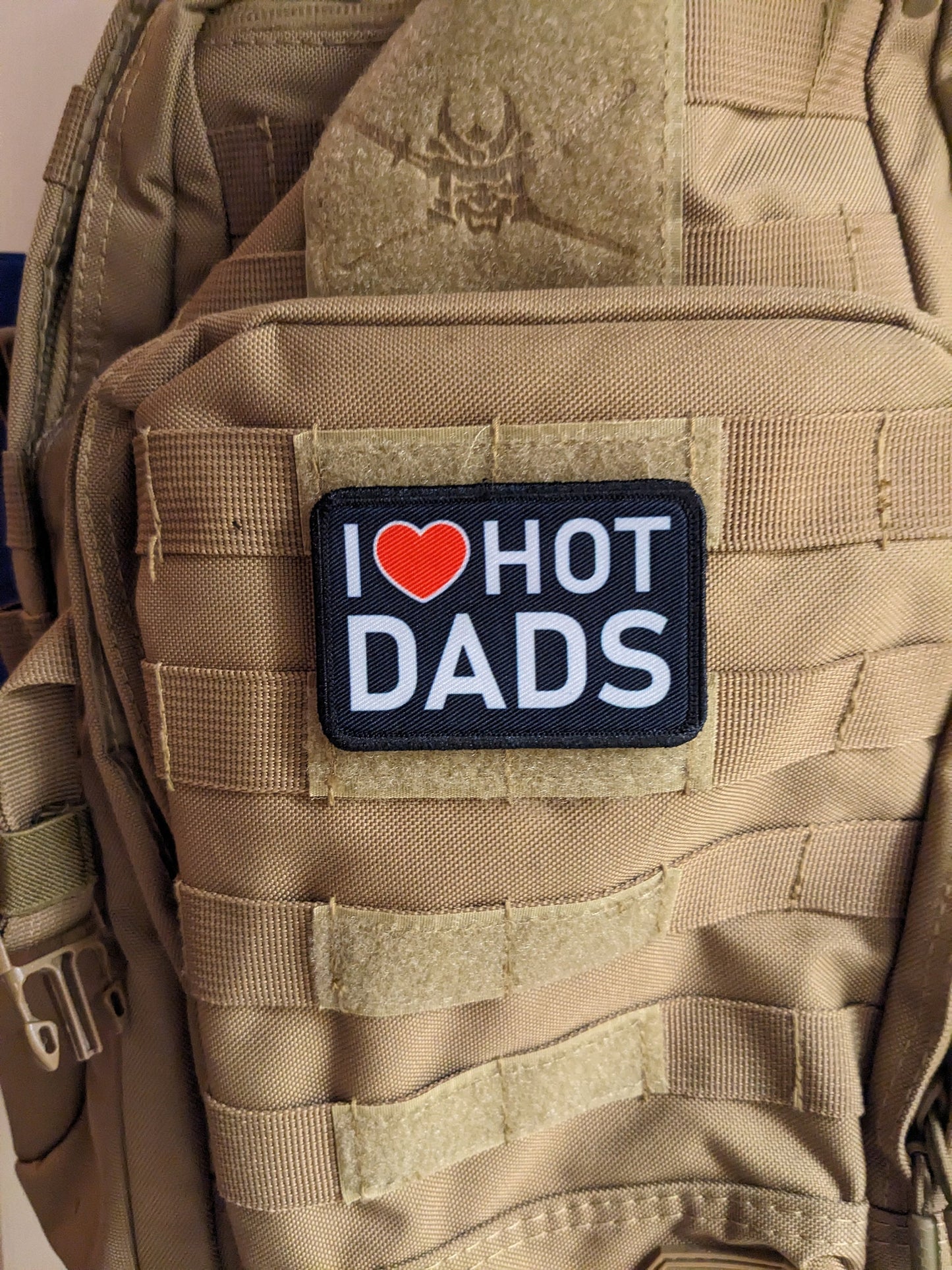 I love hot dads funny removable patch 2"x3" morale patch with hook and loop backing
