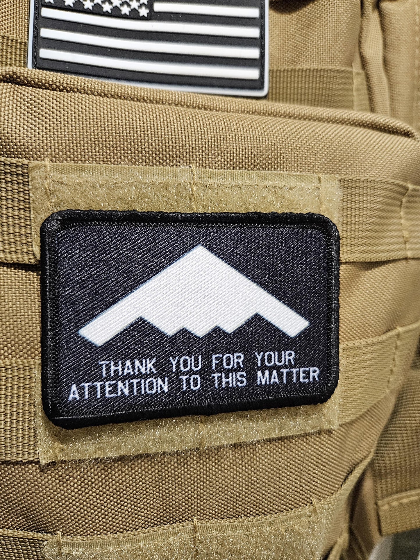 B2 bomber thank you for your attention to this matter meme  2"x3" removable morale patch with hook and loop backing