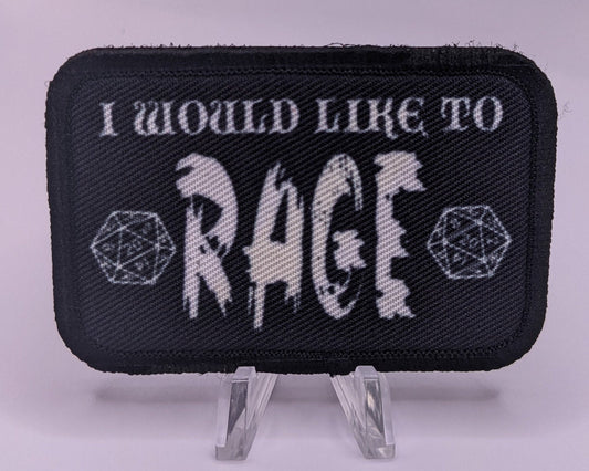 I would like to RAGE barbarian Dungeons and Dragons funny removable patch 2"x3" morale patch with hook and loop backing