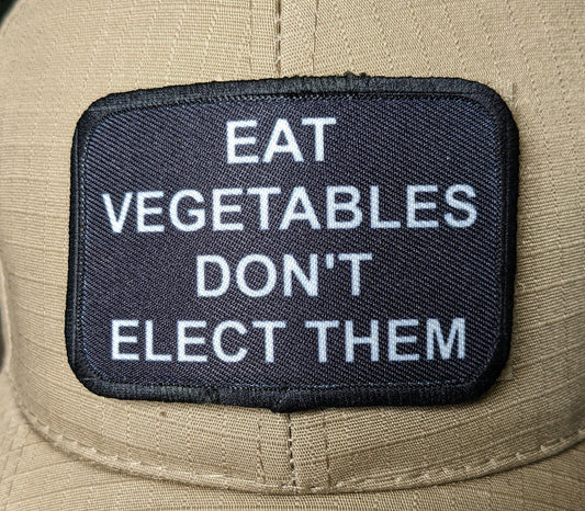 eat vegetables don't elect them Biden meme 2"x3" morale patch with hook and loop backing