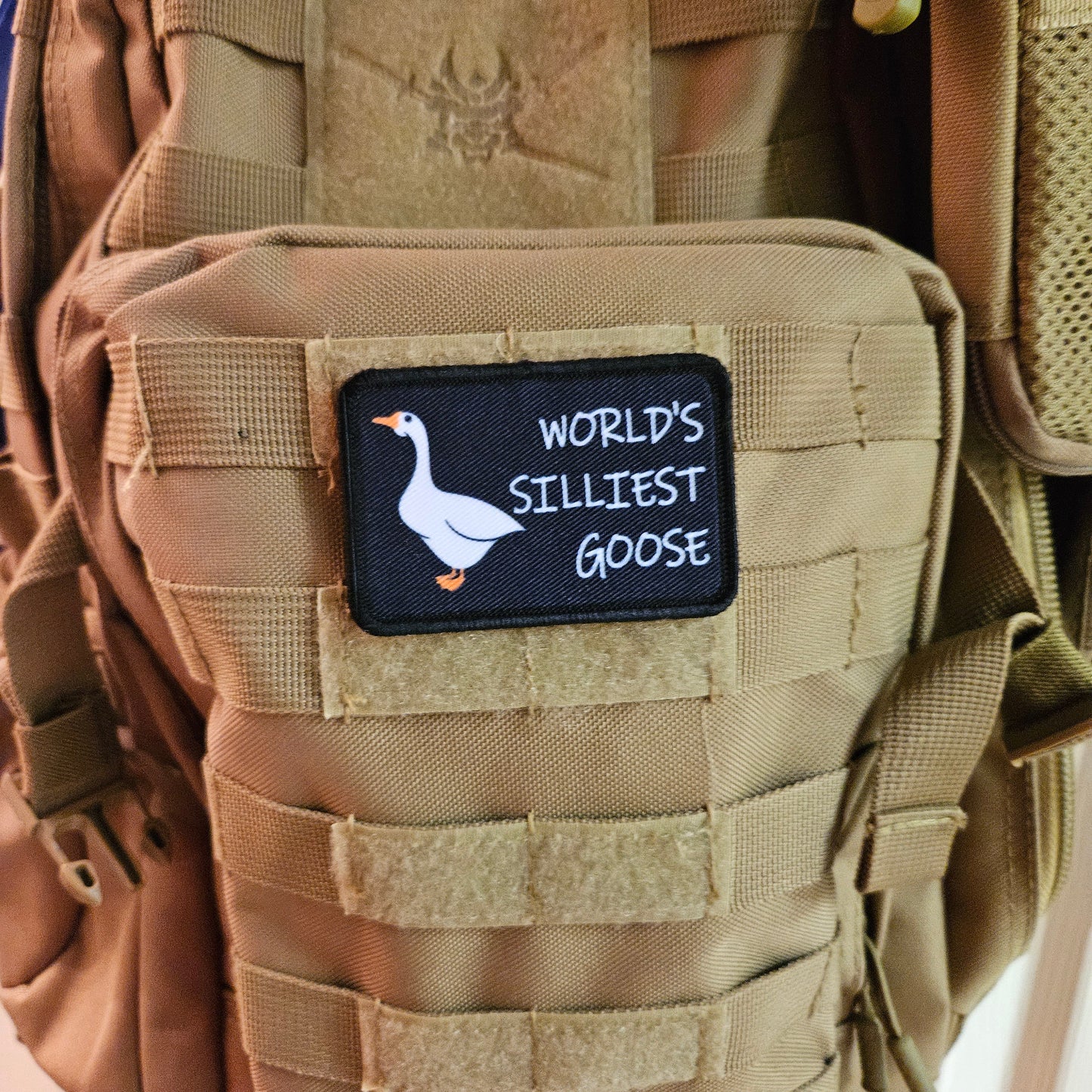 World's silliest goose meme funny  2"x3" morale patch with hook and loop backing
