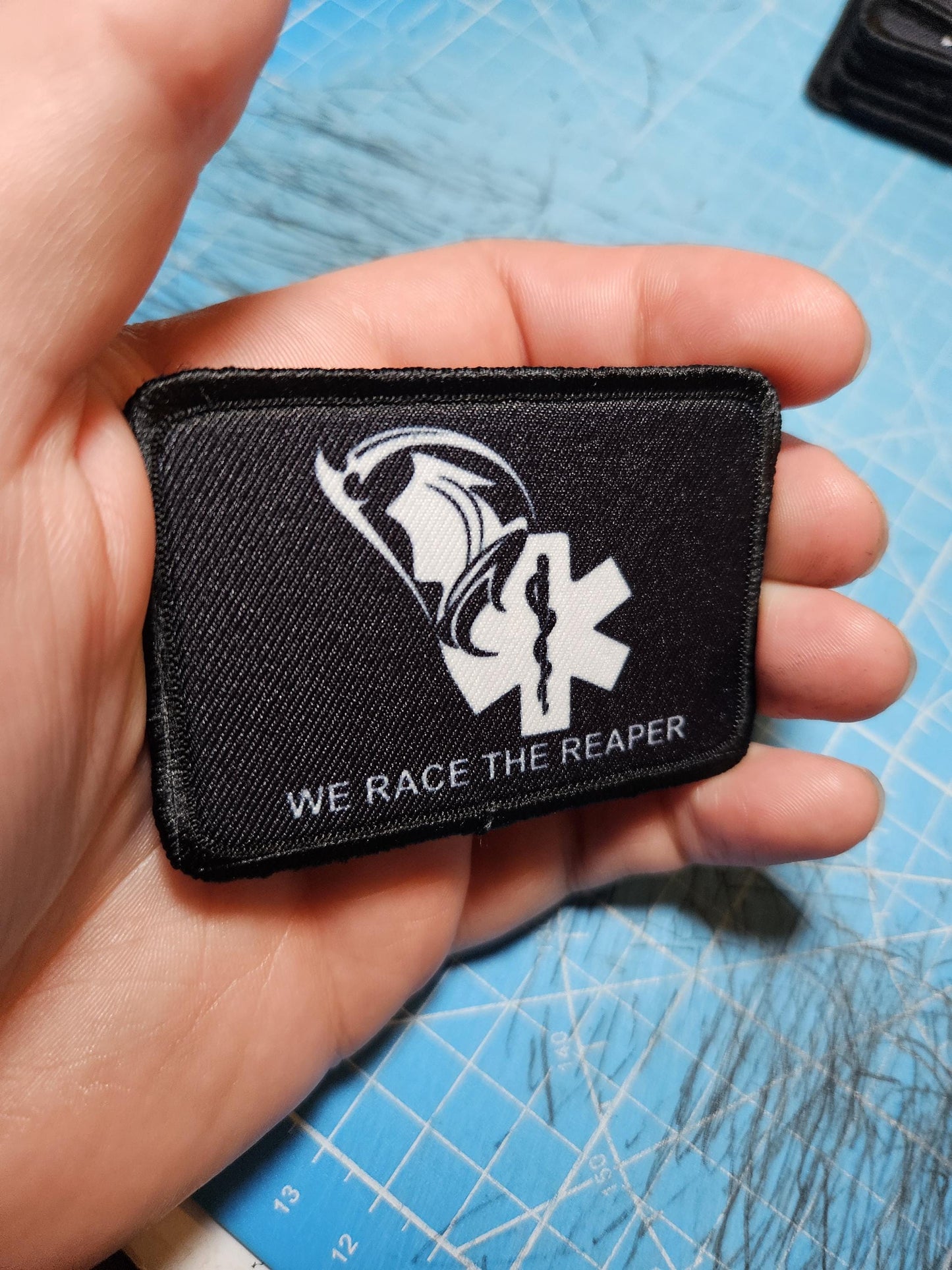First responder Race the Reaper 2"x3" morale patch with hook and loop backing