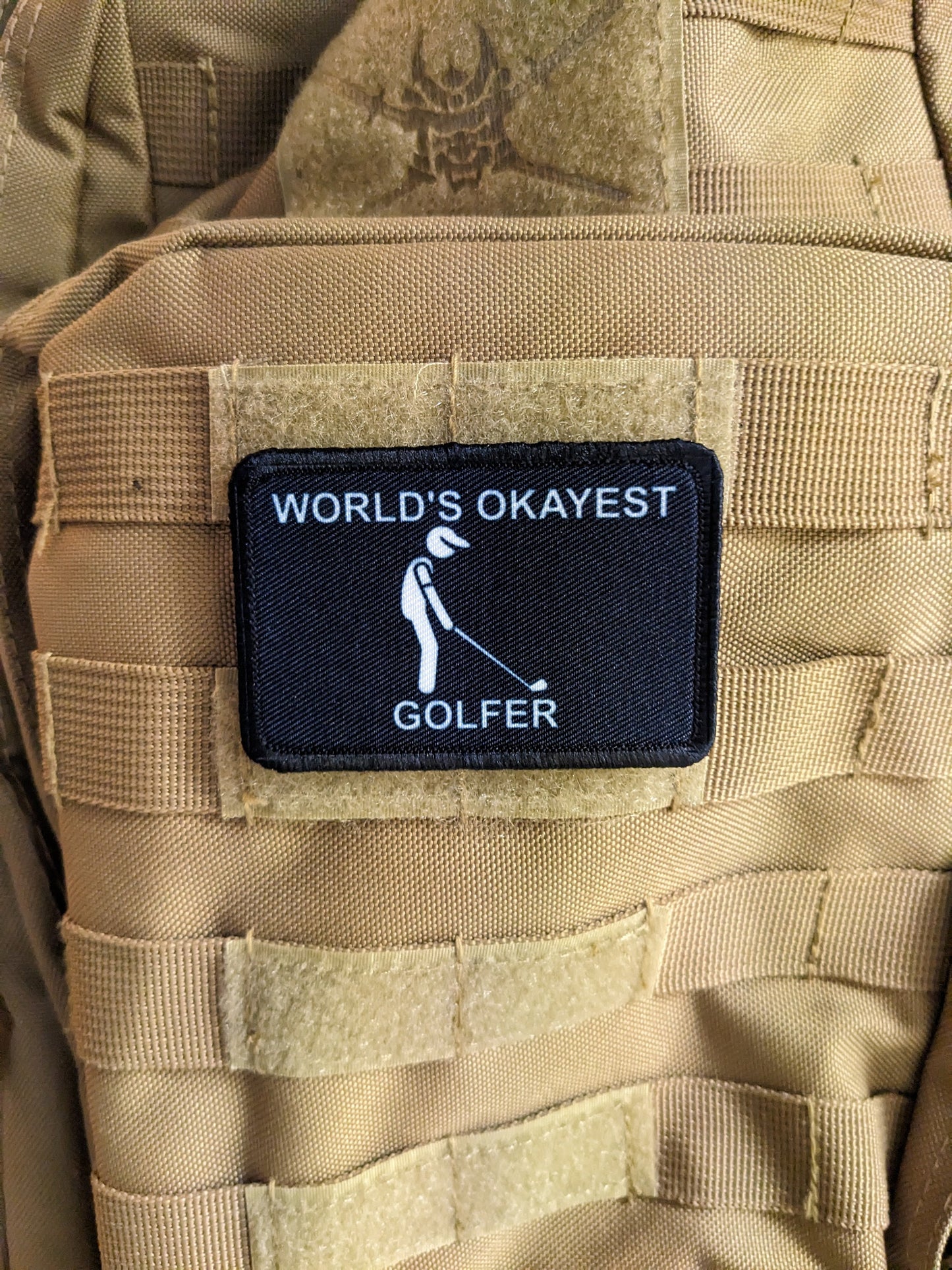 World's Okayest Golfer funny meme 2"x3" morale patch with hook and loop backing