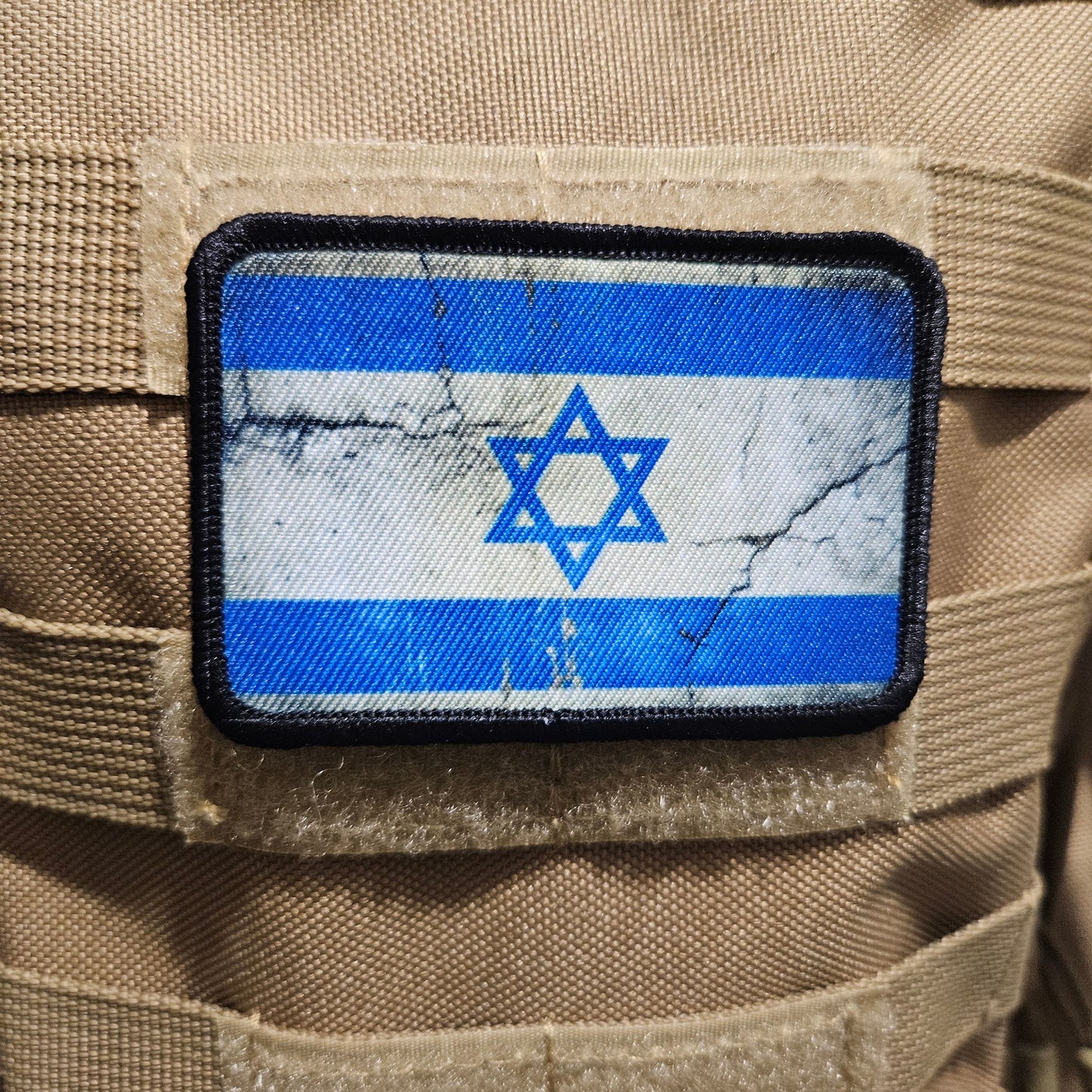 Distressed Israel flag 2"x3" morale patch with hook and loop backing