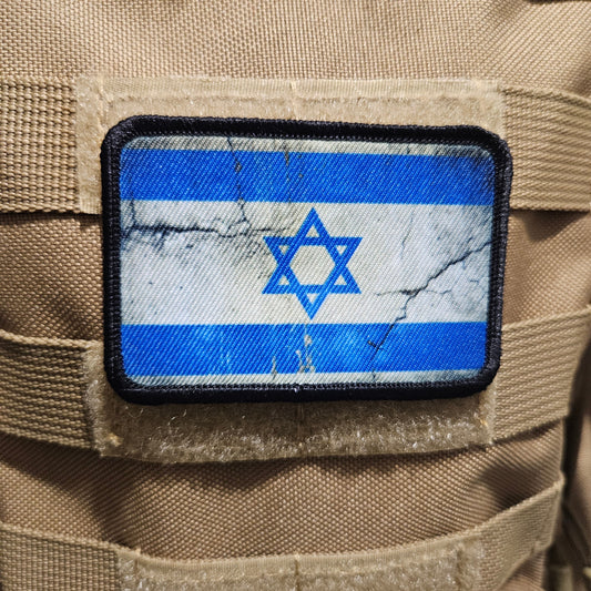 Distressed Israel flag 2"x3" morale patch with hook and loop backing
