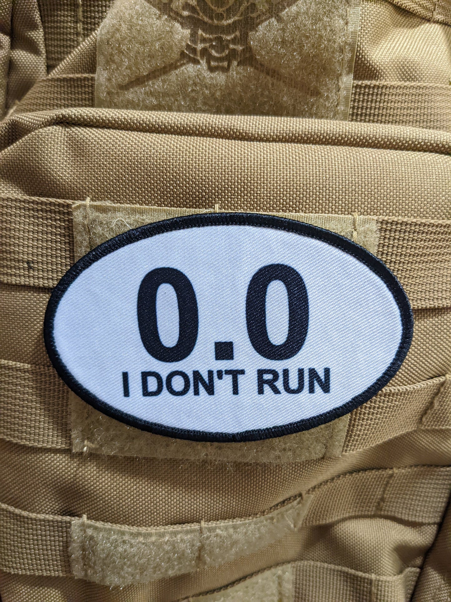0.0 I don't run marathon running celebration joke  4"x2.5" oval morale patch with hook and loop backing