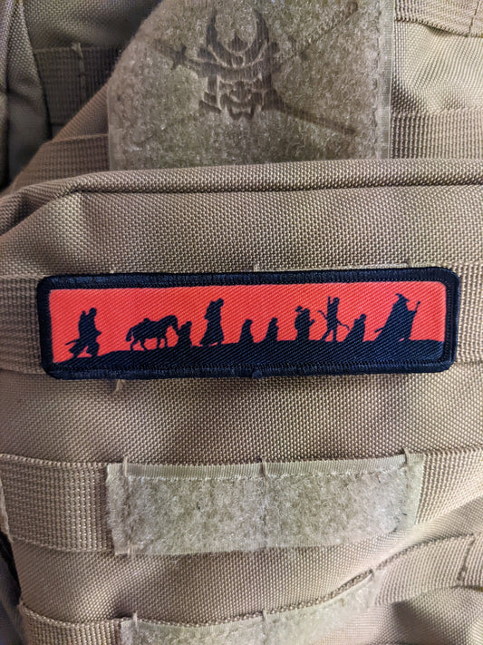 LOTR fellowship silhouette red 1"x4" removable morale patch with hook and loop backing good for back of operator hats
