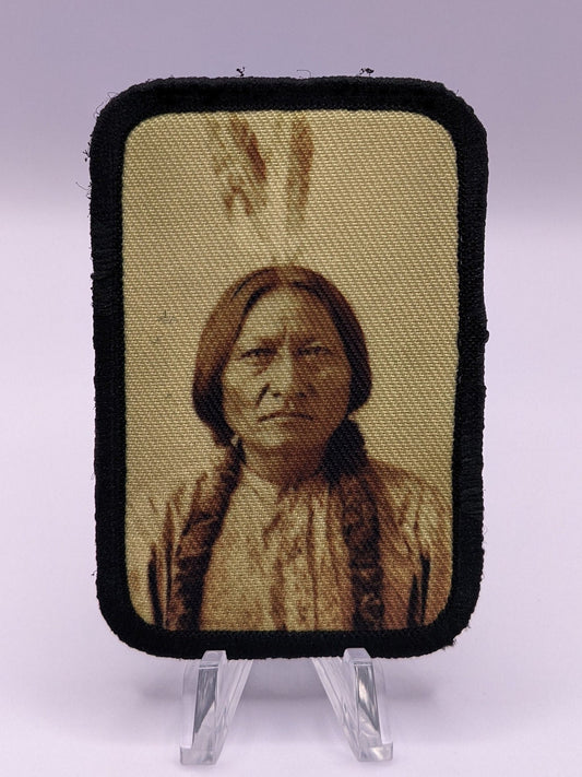 Sitting Bull Native American photograph 2"x3" morale patch with hook and loop backing