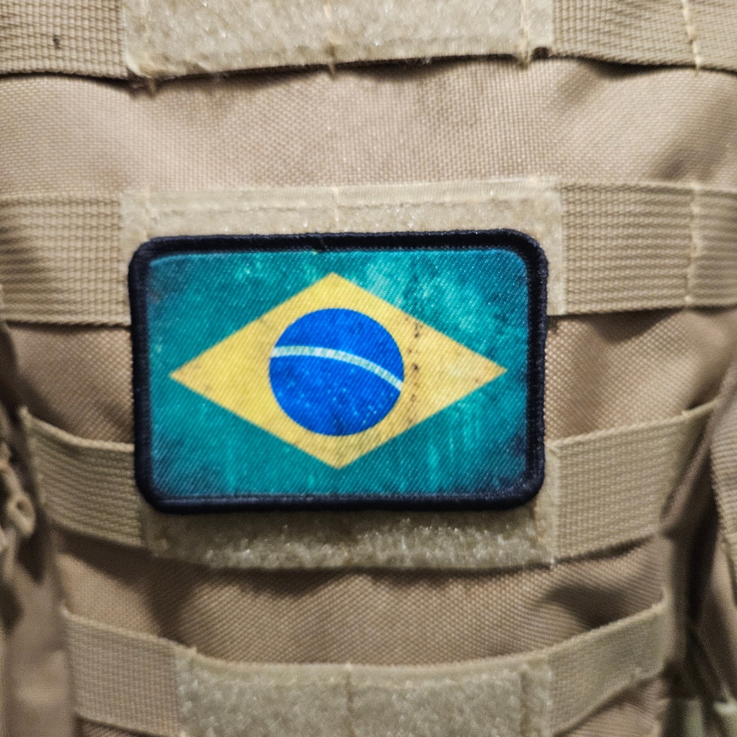 distressed Brasil flag 2"x3" morale patch with hook and loop backing