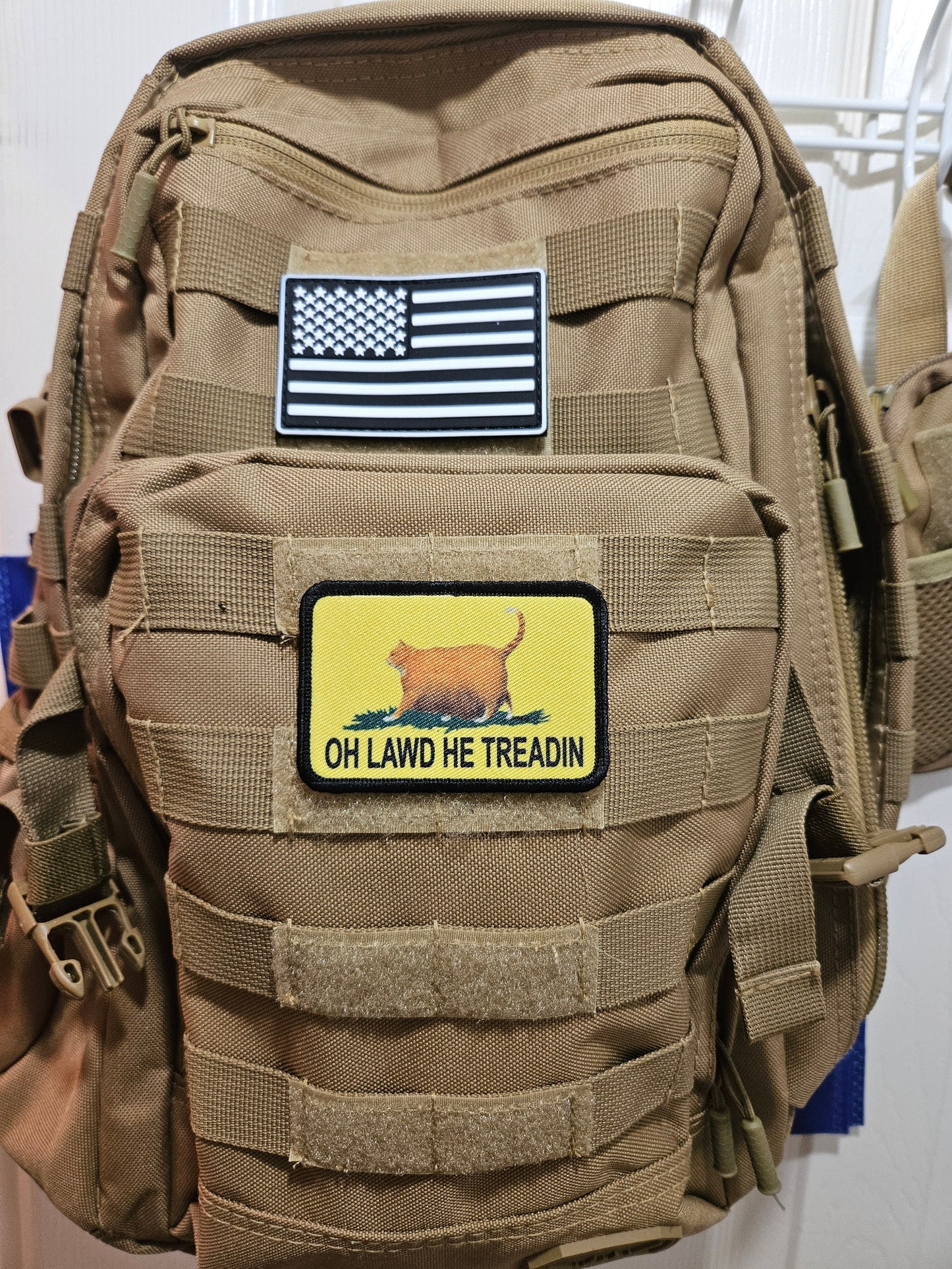 Oh lawd he treadin Gadsden flag meme 2"x3" removable morale patch with hook and loop backing