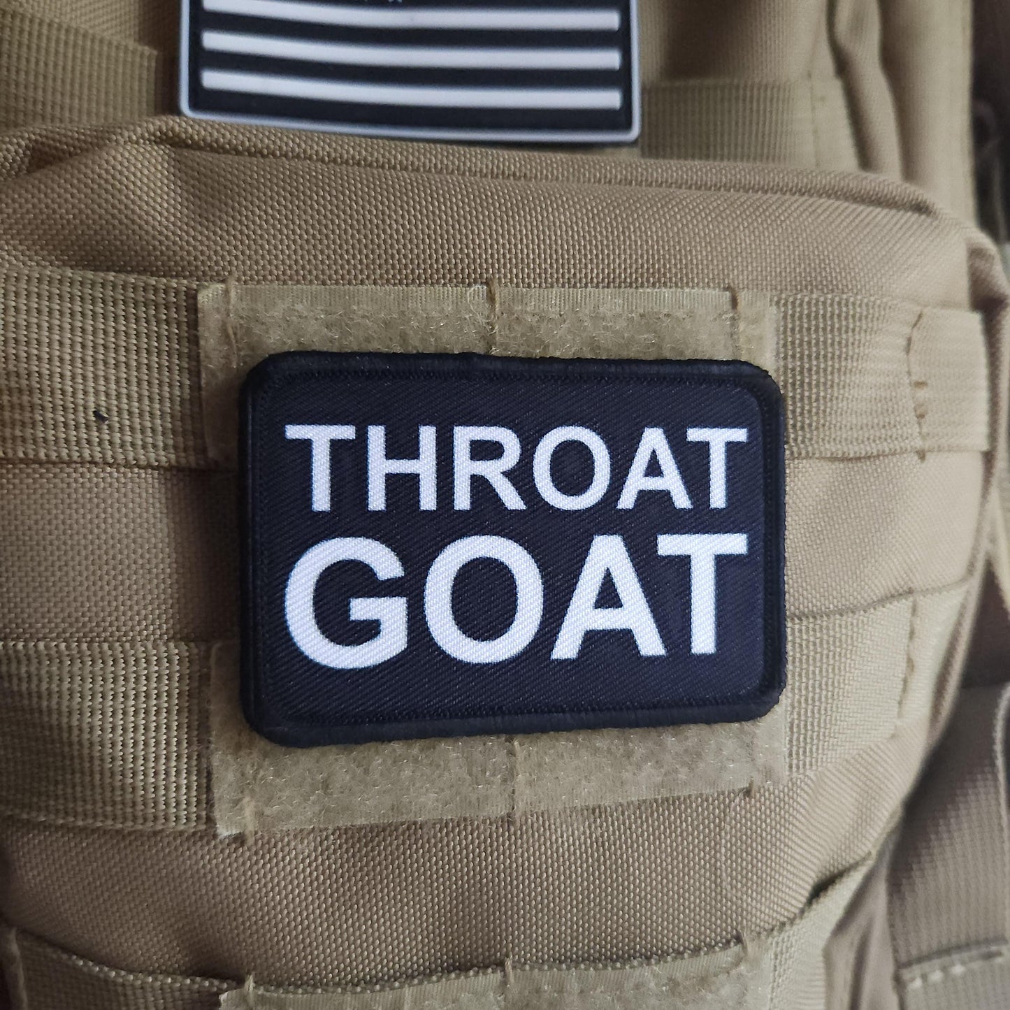 Throat goat joke meme  2"x3" removable morale patch with hook and loop backing
