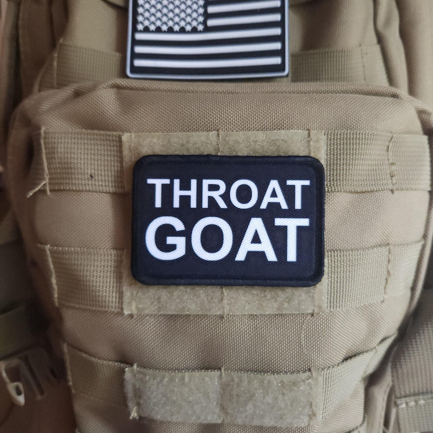 Throat goat joke meme  2"x3" removable morale patch with hook and loop backing
