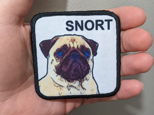 3x3" square morale patch Pug Snort patch dog pets puppy pug-life  with hook and loop backing