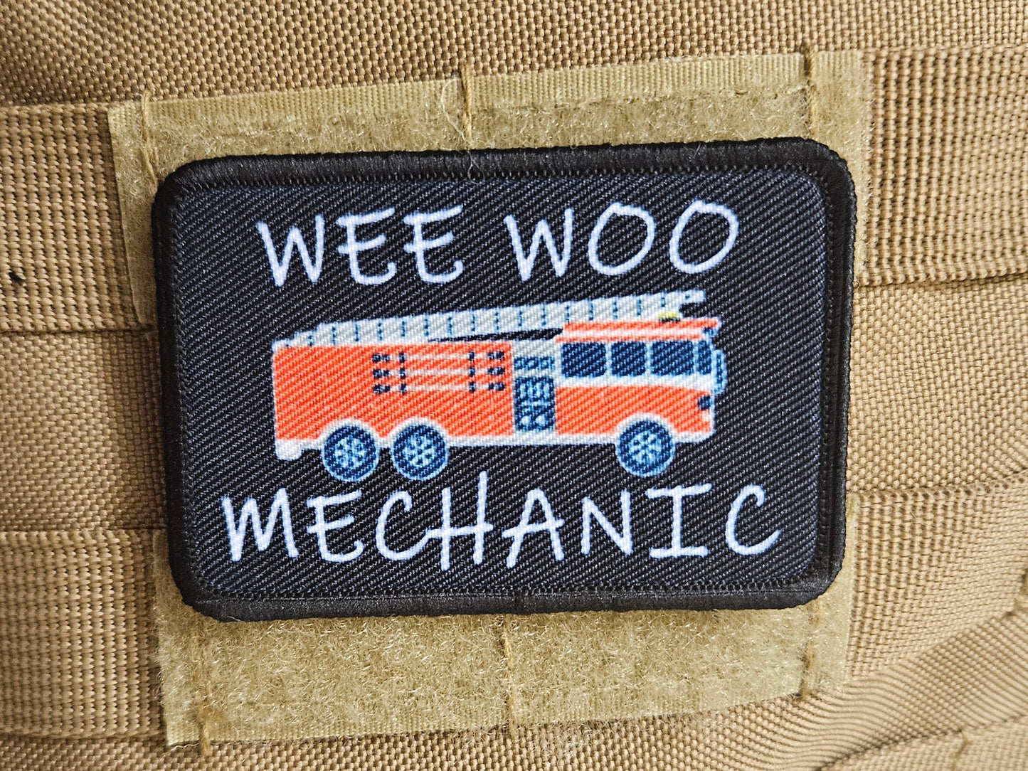 MECHANIC Wee woo mechanic fire engine firefighter EMT driver funny 2"x3" removable morale patch with hook and loop backing