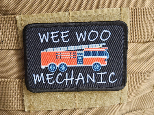 MECHANIC Wee woo mechanic fire engine firefighter EMT driver funny 2"x3" removable morale patch with hook and loop backing