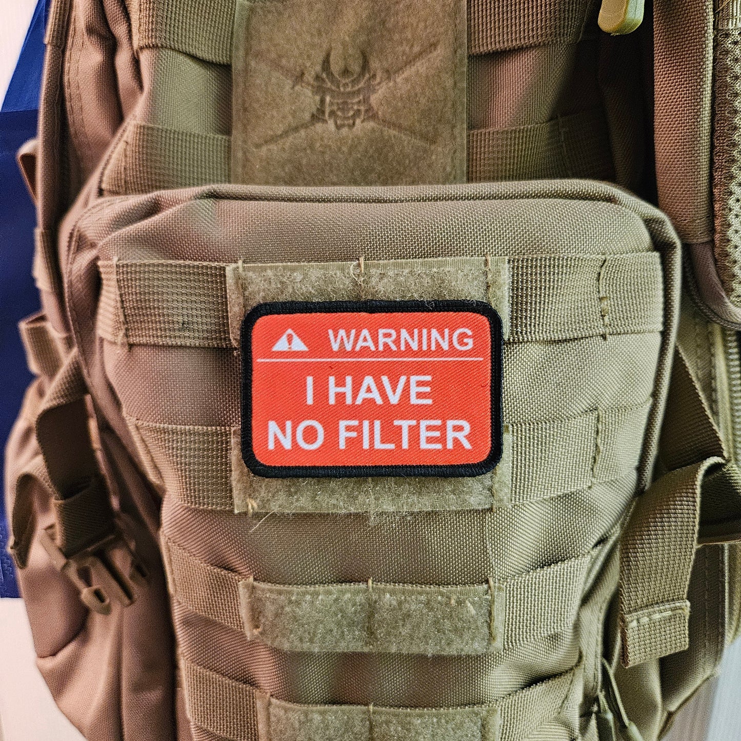 Warning i have no filter 2"x3" removable morale patch with hook and loop backing