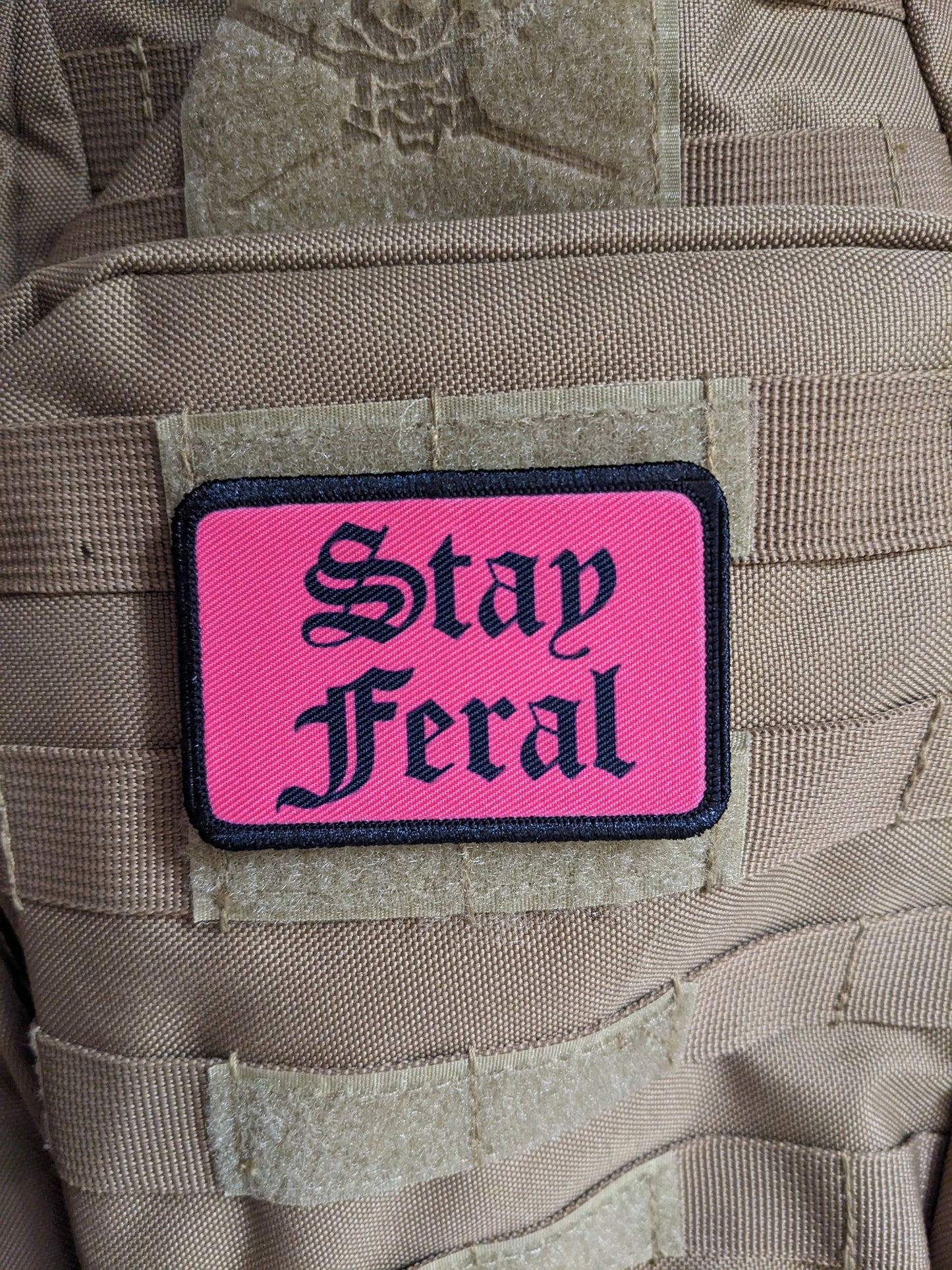 Pink Feral girls and boys meme 2"x3" morale patch with hook and loop backing