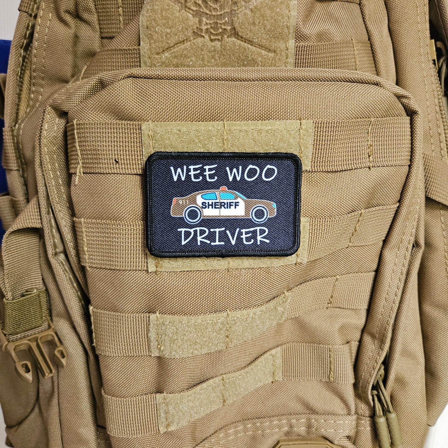 SHERIFF Wee woo driver sheriff department car driver funny  brown version 2"x3" removable morale patch with hook and loop backing