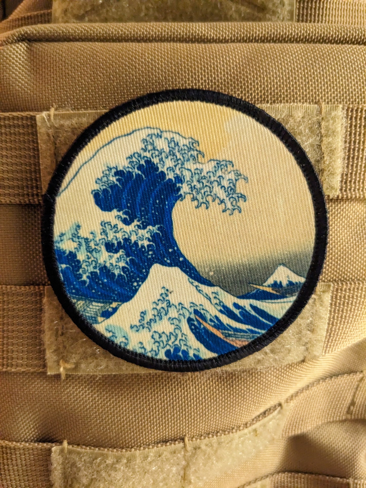 Great wave of kanagawa Japanese art 3" circle morale patch with hook and loop backing