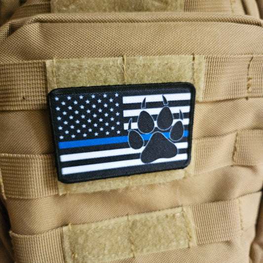 K-9 officer blue line flag and paw patch 2"x3" removable morale patch with hook and loop backing