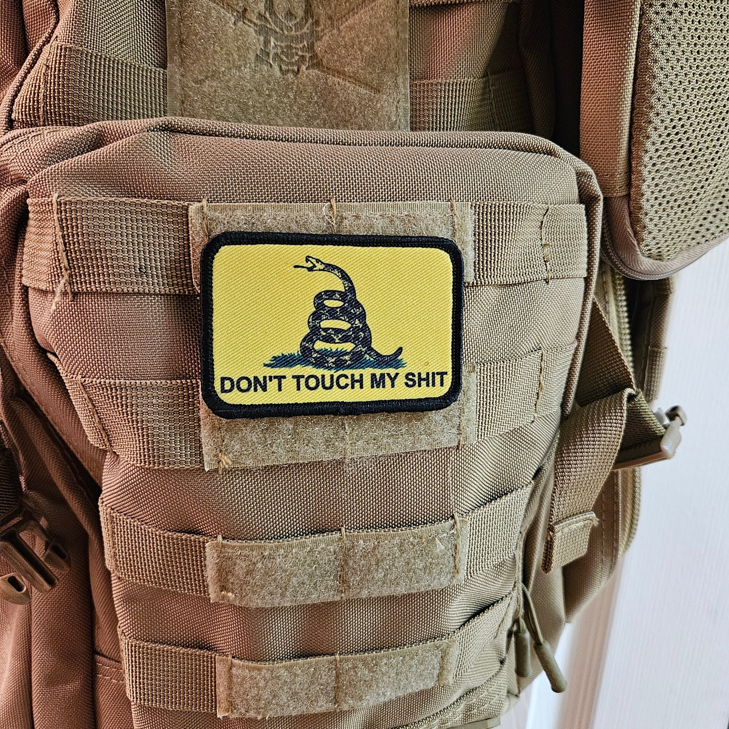 Gadsden flag don't touch my shit meme 2"x3" morale patch with hook and loop backing