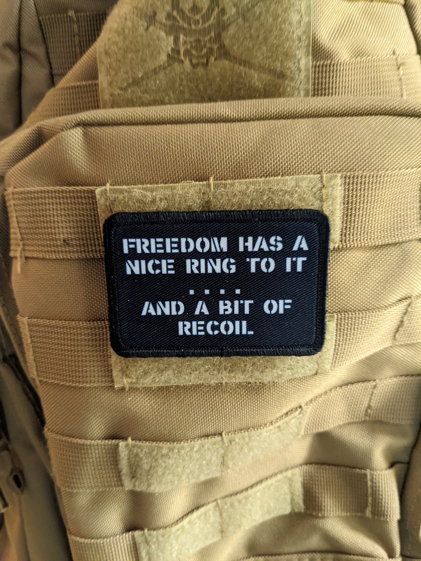 Freedom has a nice ring to it and a bit of recoil military army usmc 2"x3" morale patch with hook and loop backing