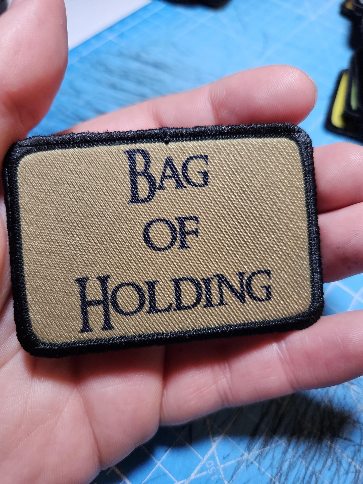 bag of holding dnd dungeons and dragon meme 2"x3" morale patch with hook and loop backing