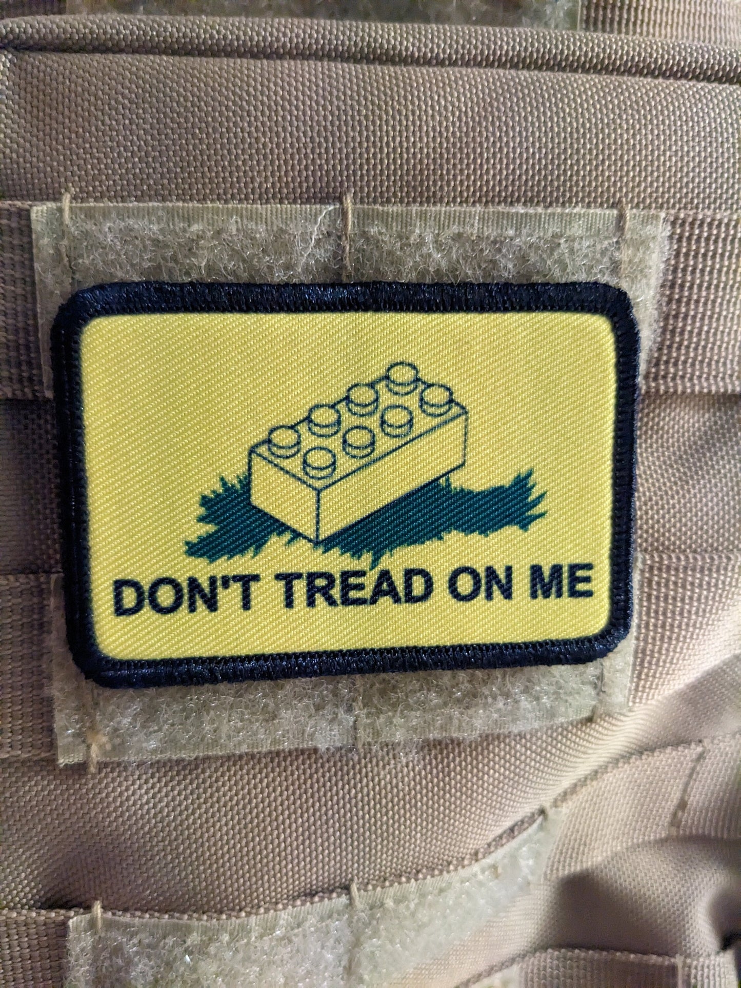 Don't tread on my brick joke Gadsden flag meme  2"x3" removable morale patch with hook and loop backing