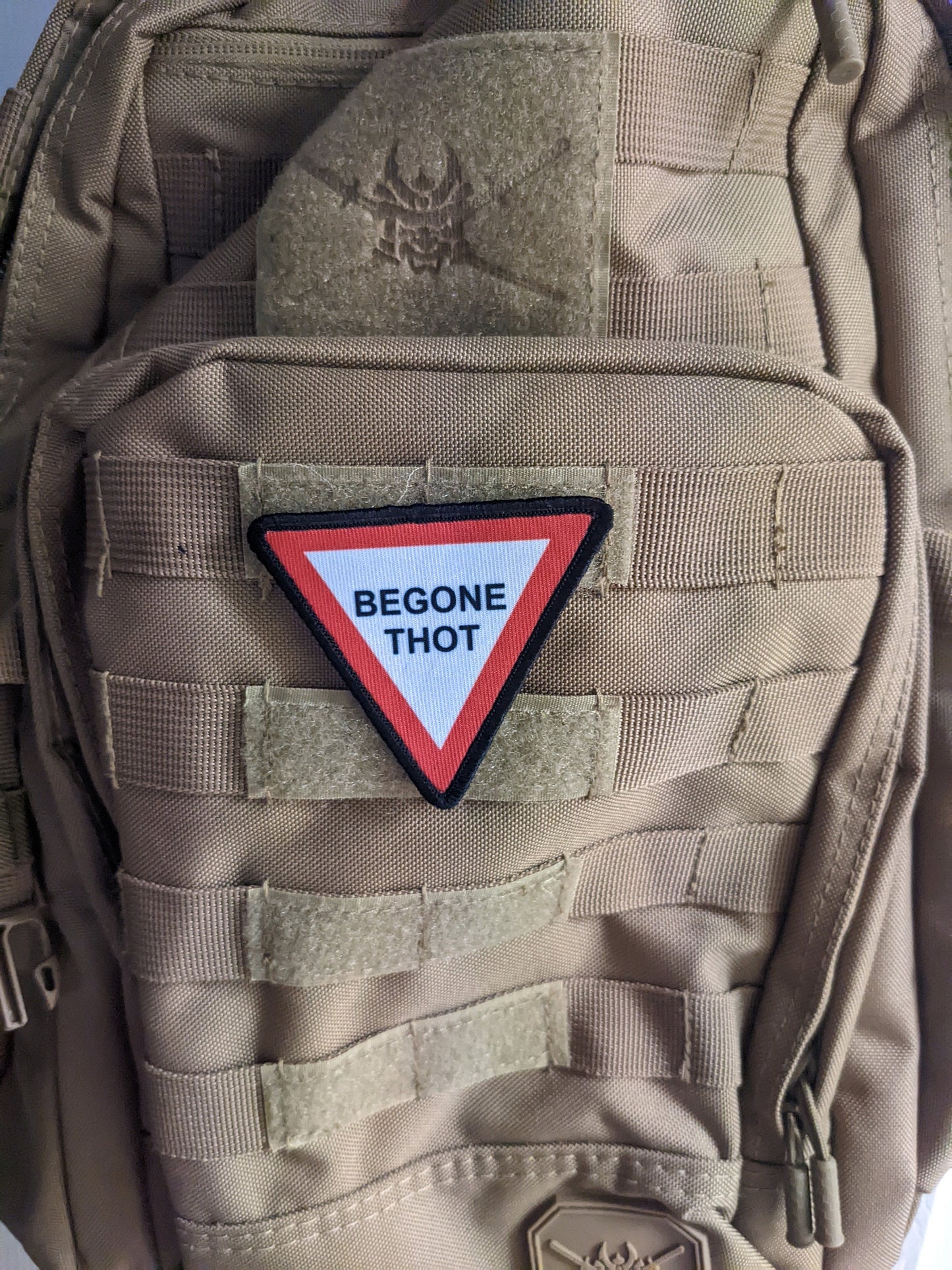 3"x3" triangle morale patch begone thot with hook and loop backing