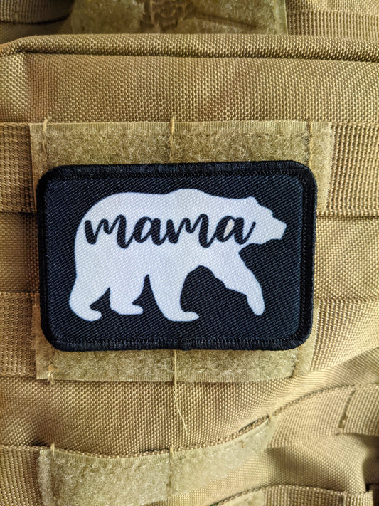 Mama Bear boy mom girl mom 2"x3" white morale patch with hook and loop backing