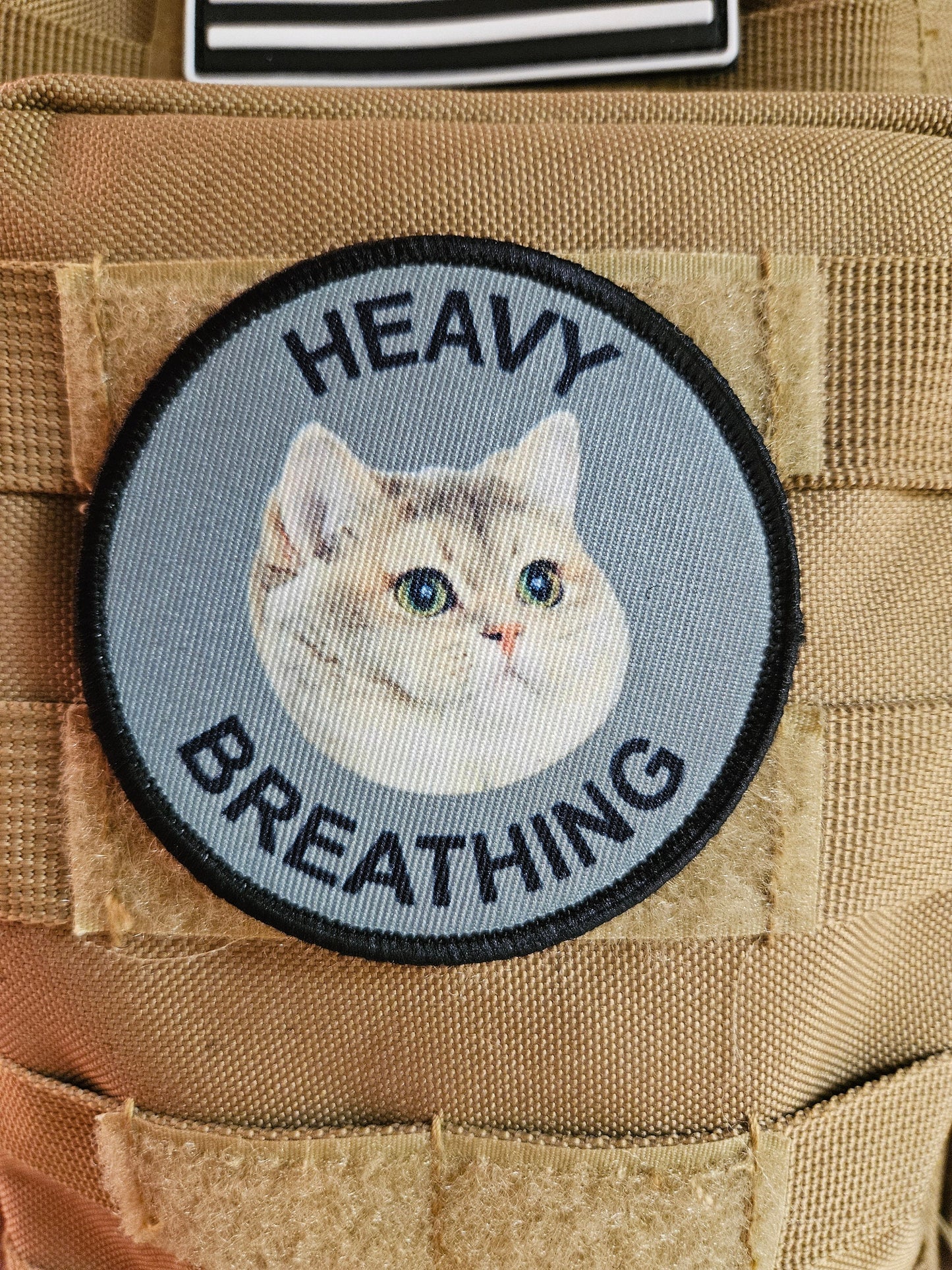 Heavy breathing  big chungis fat cat meme 3" circle removable morale patch with hook and loop backing