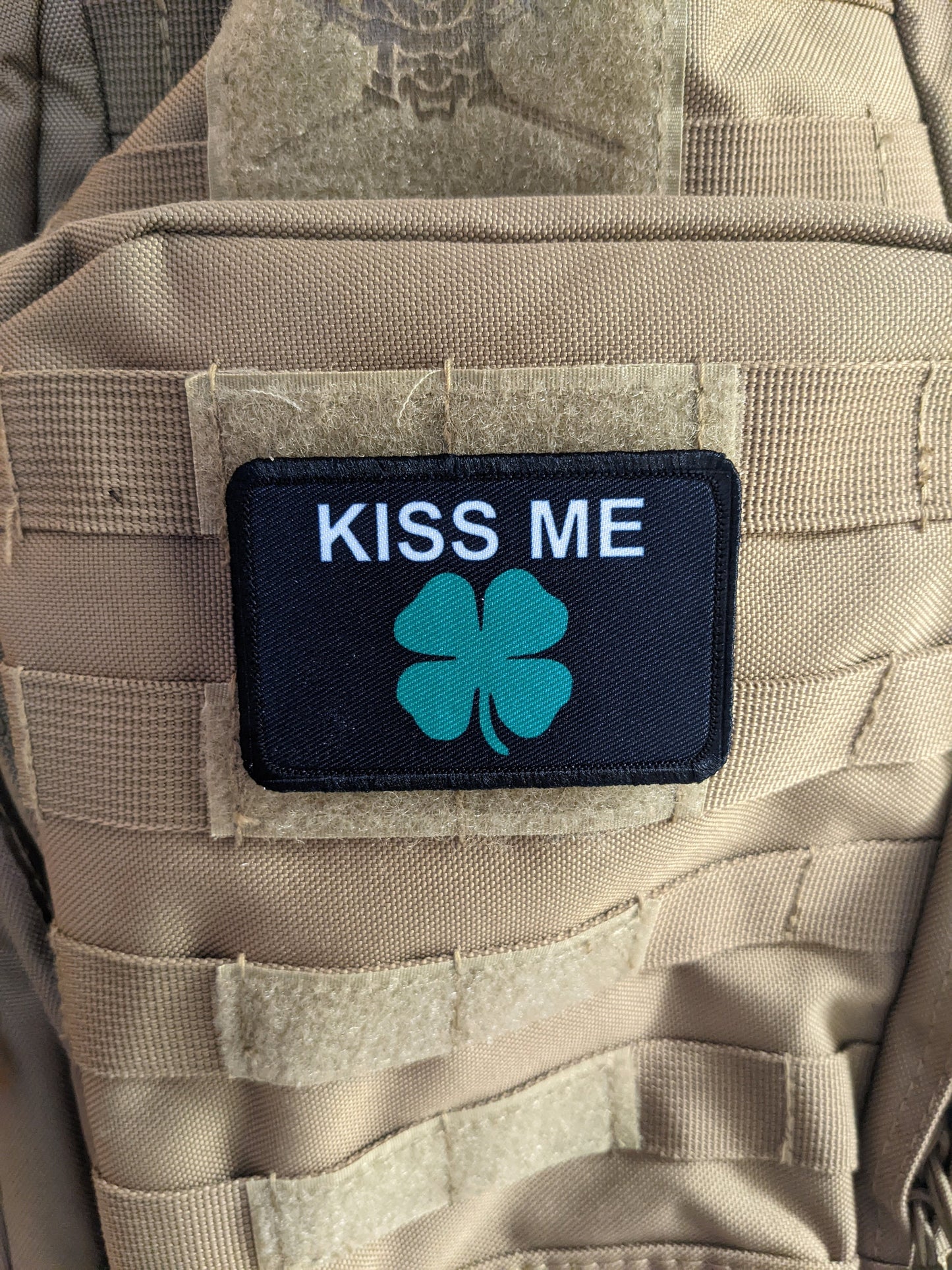 Kiss me I'm Irish st. Patrick's day  meme  2"x3" removable morale patch with hook and loop backing