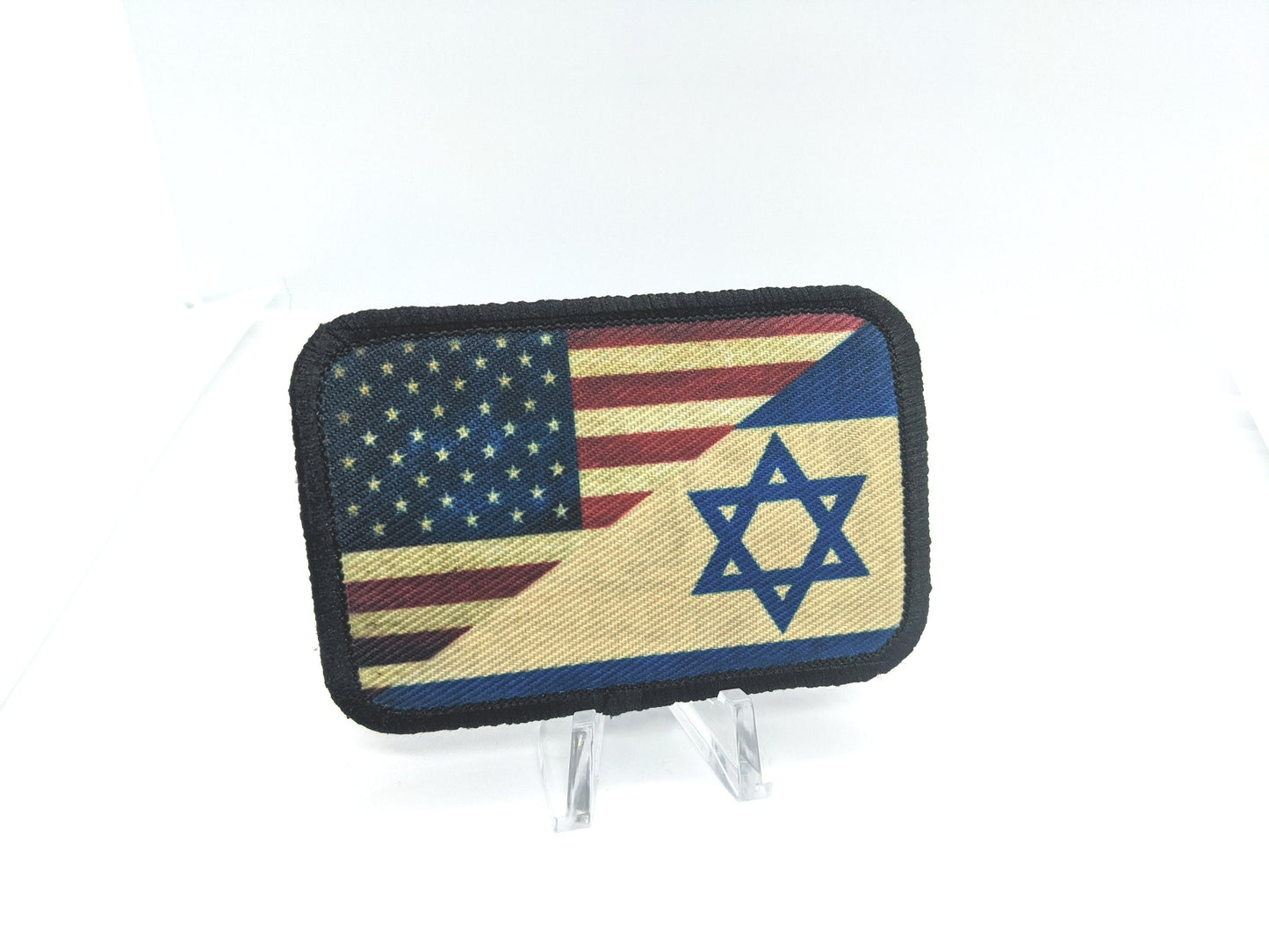 Distressed USA Flag and Israeli flag  2"x3" morale patch with hook and loop for hat