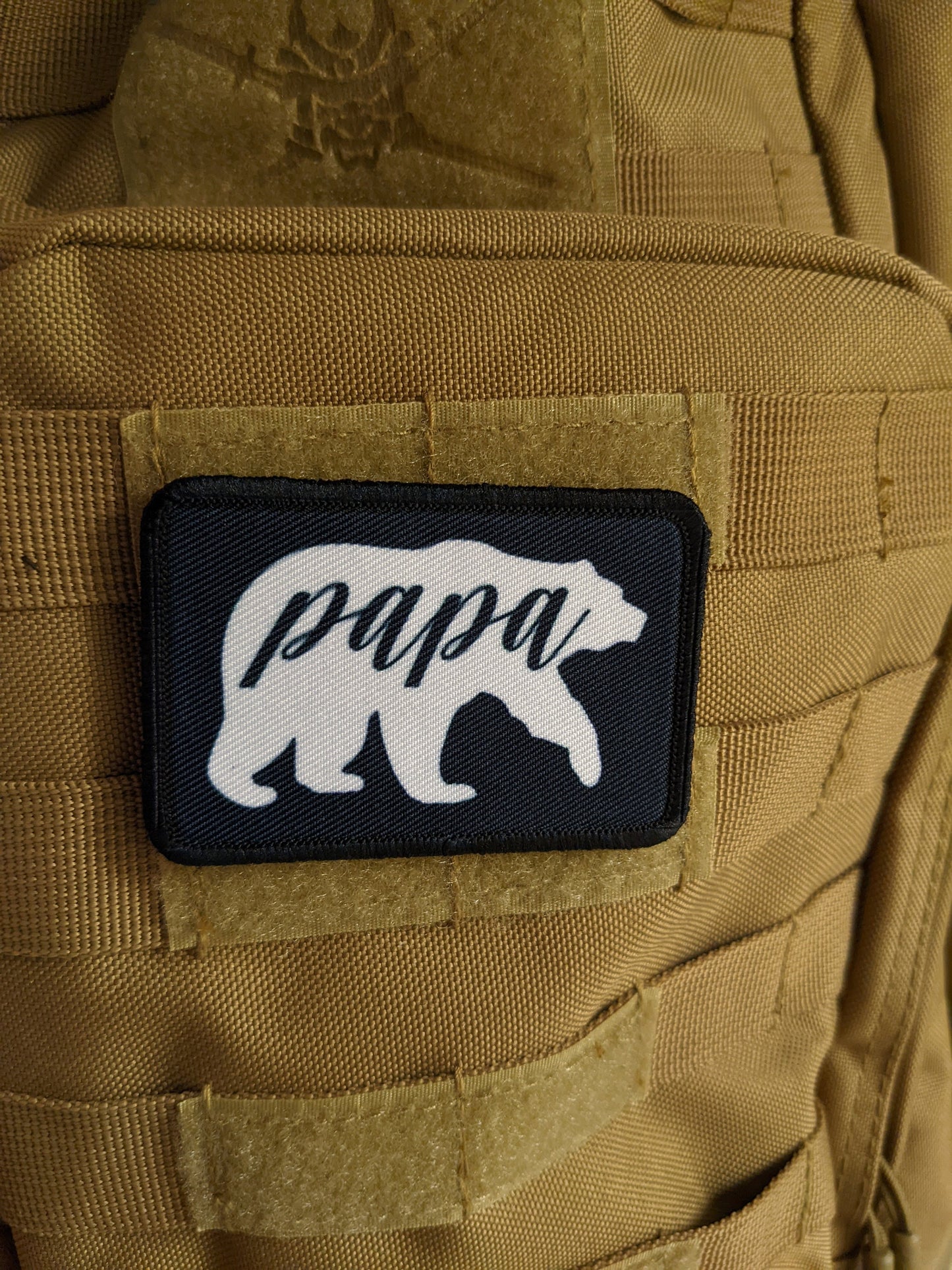 Papa Bear boy dad girl dad 2"x3" white morale patch with hook and loop backing