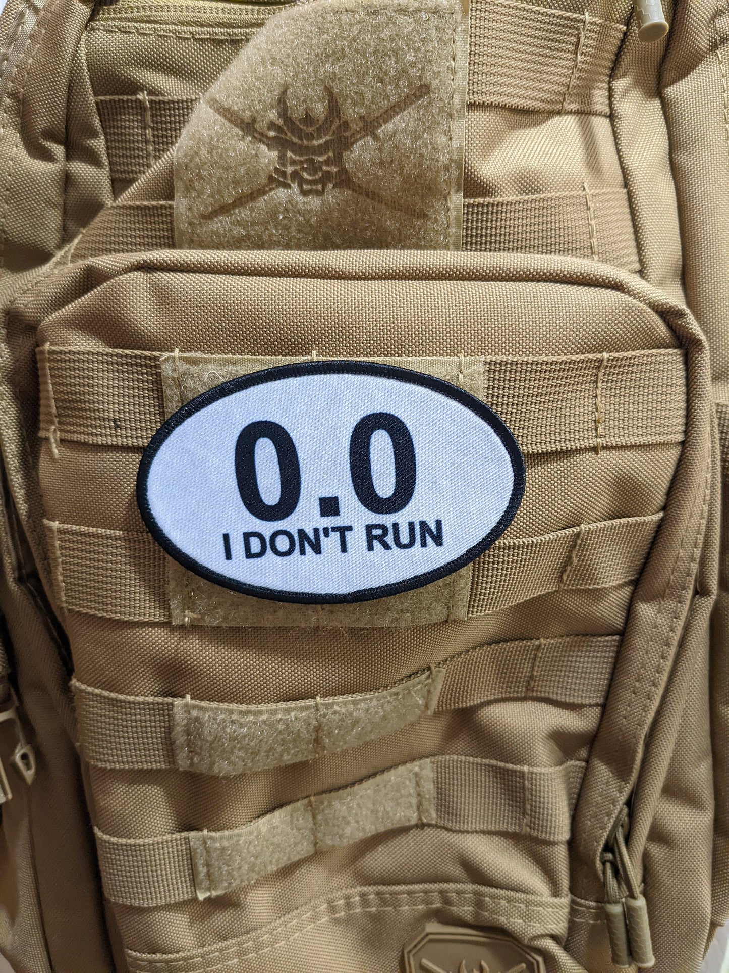 0.0 I don't run marathon running celebration joke  4"x2.5" oval morale patch with hook and loop backing