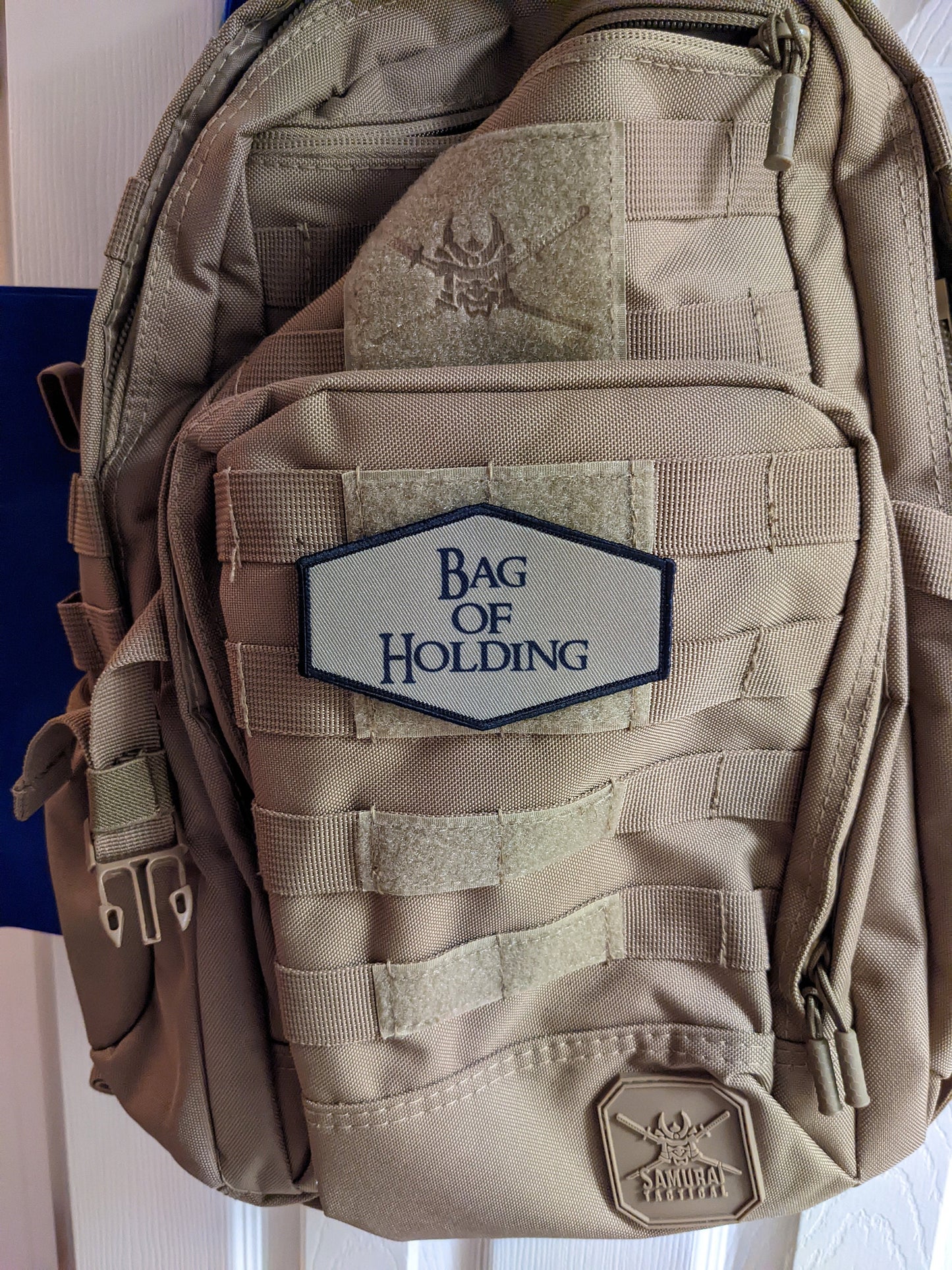 bag of holding dnd dungeons and dragon meme 4"x2.5" hexagon morale patch with hook and loop backing