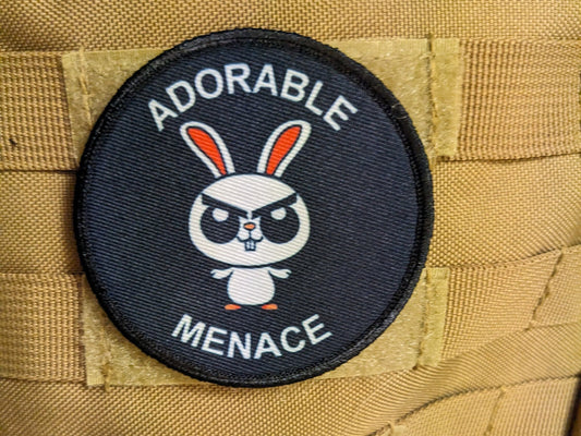 Cute bunny rabbit  adorable menace meme 3" circle removable morale patch with hook and loop backing toddler