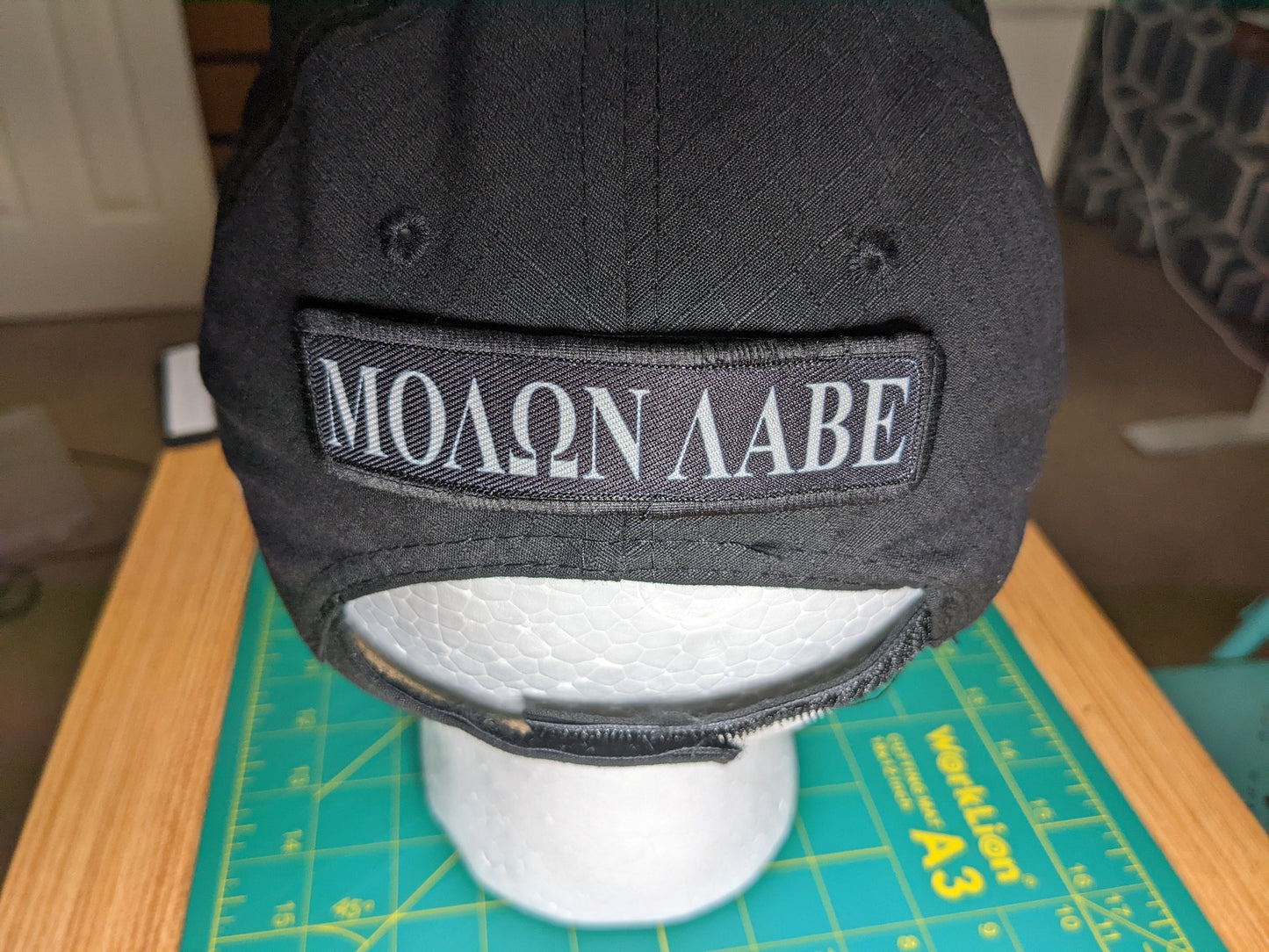 Molon Labe Greek lettering 1"x4" removable morale patch with hook and loop backing good for back of operator hats