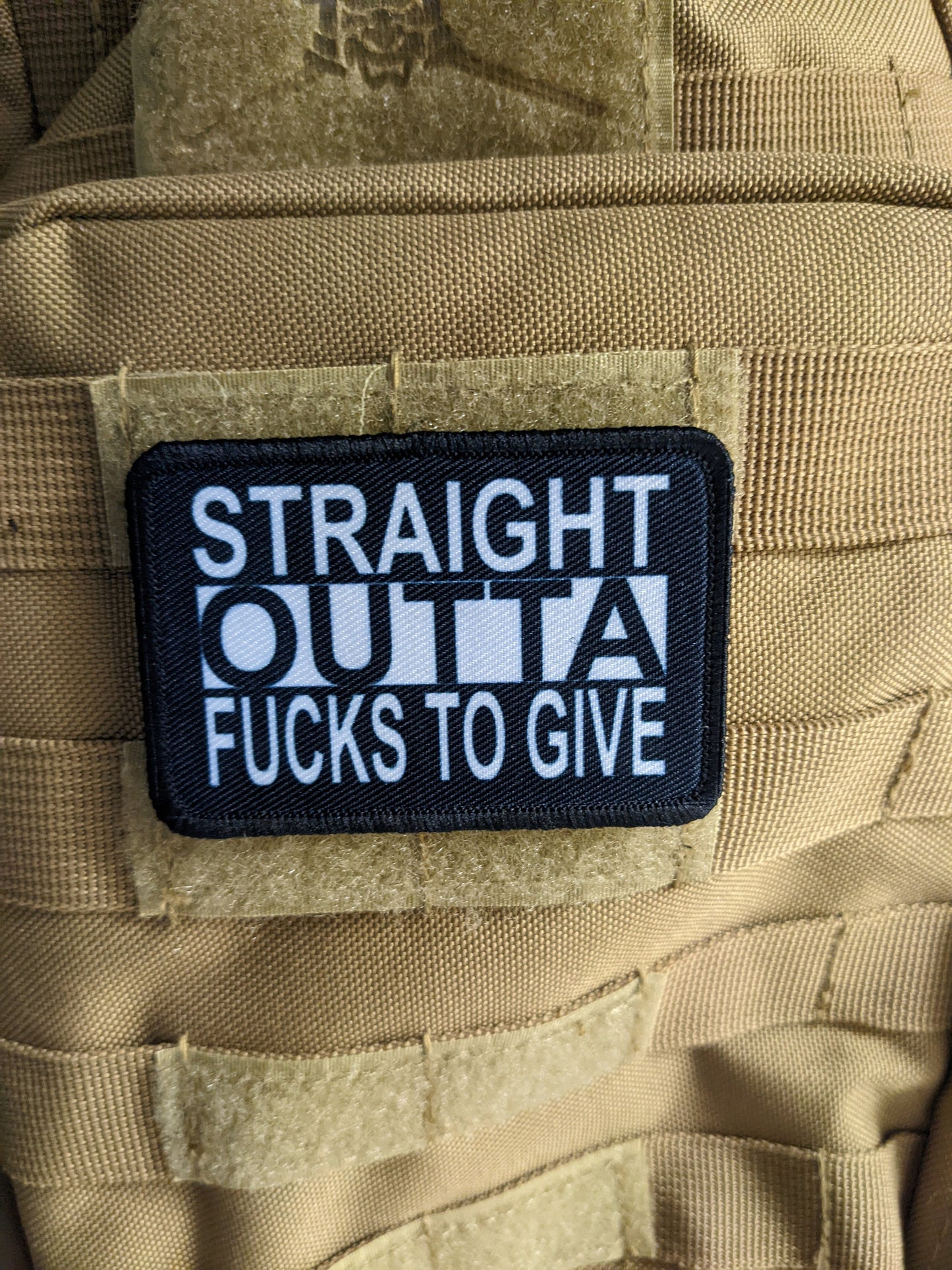 Straight outta fucks to give  2"x3" removable morale patch with hook and loop backing