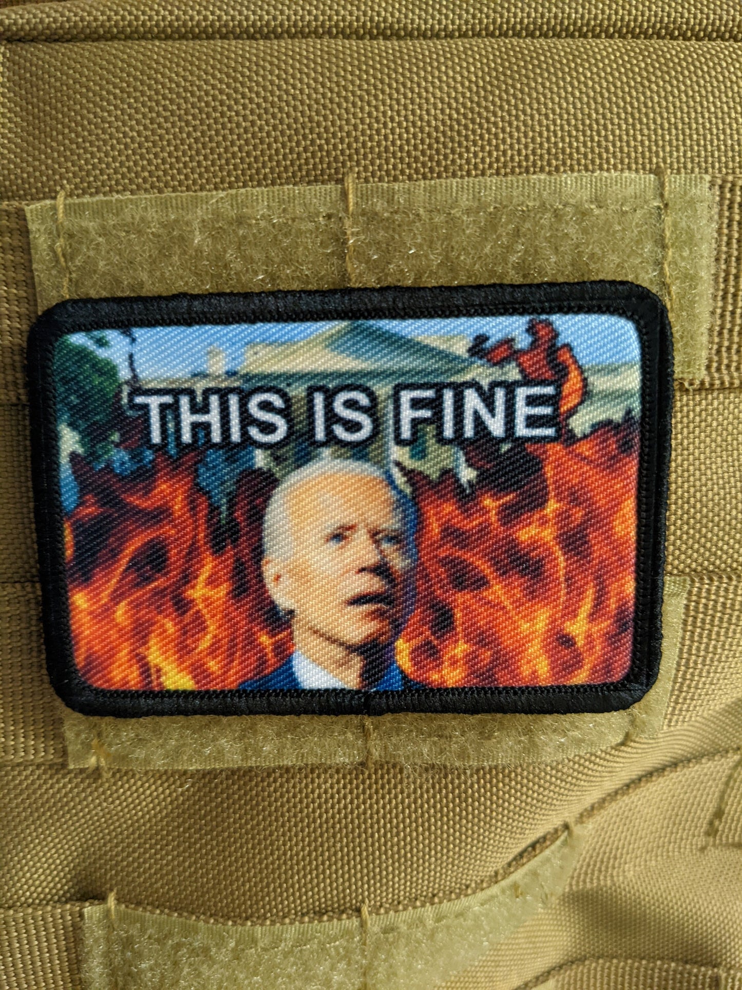 Joe Biden this is fine biden sucks meme 2"x3"  removable morale patch with hook and loop backing