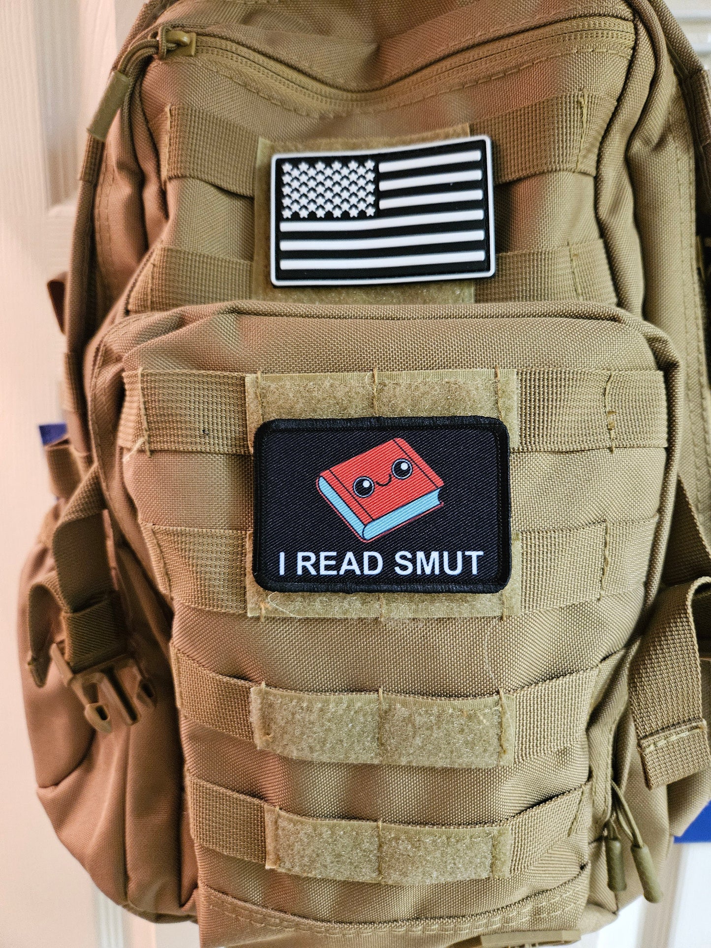 I read smut spicy books meme 2"x3" removable morale patch with hook and loop backing